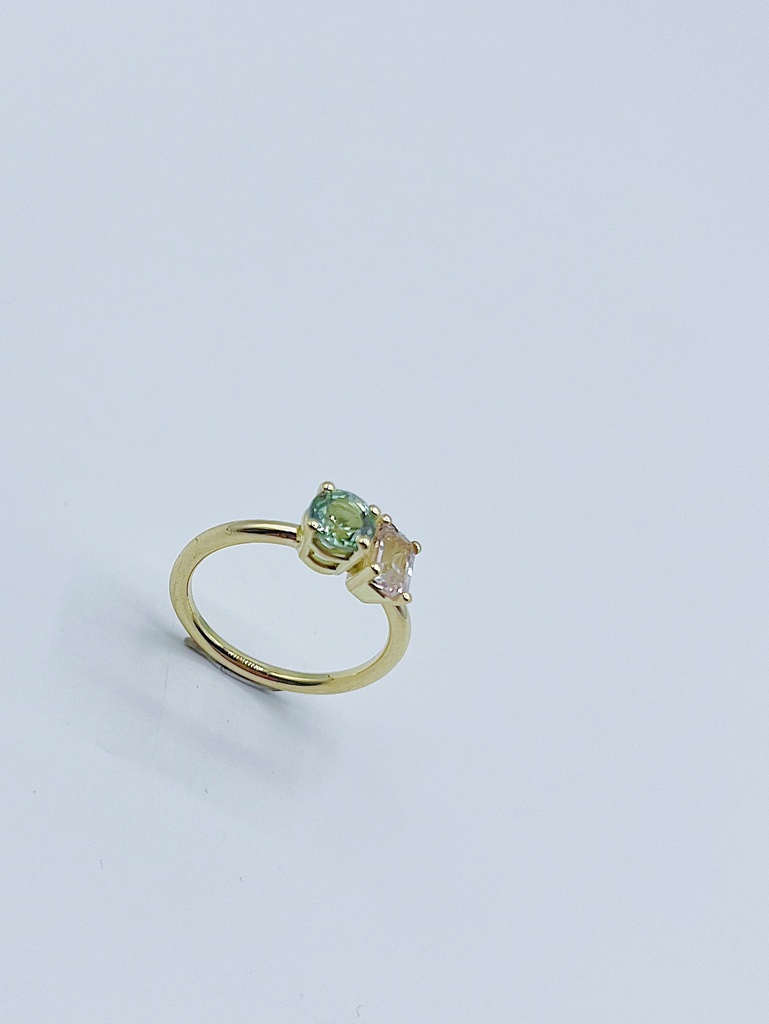 RING LASSO 18kt Yellow Gold & Morganite & Tourmaline