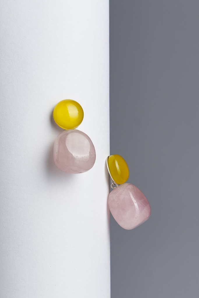 EARRINGS Mussels & Muscels O19.4 Rose Quartz & Agate