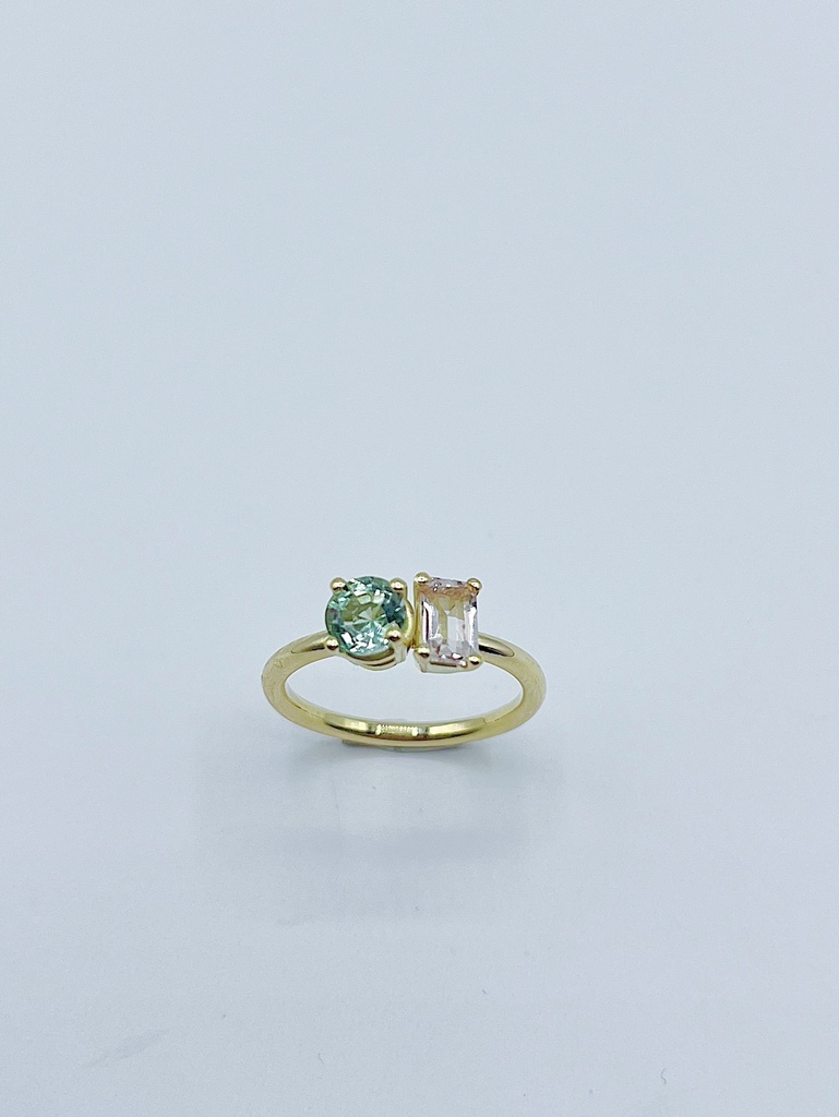 RING LASSO 18kt Yellow Gold & Morganite & Tourmaline