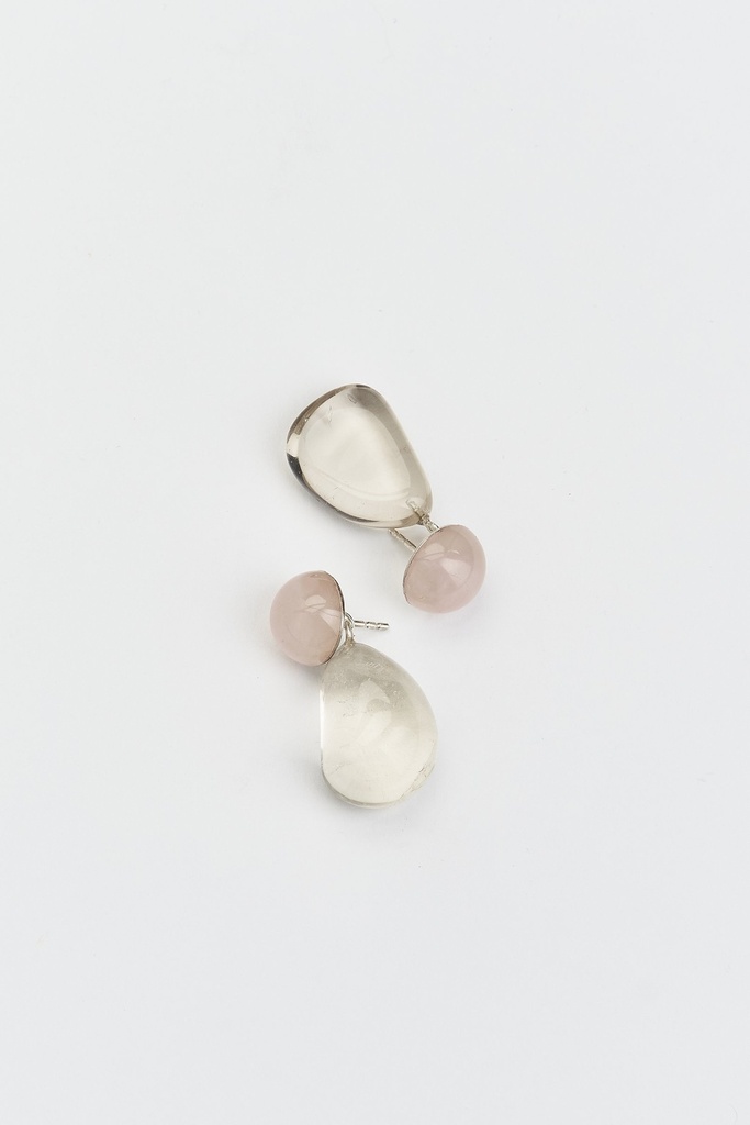 EARRINGS Mussels & Muscels O19.4 Rose Quartz & Smokey Quartz 