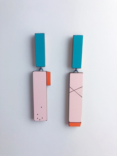 [O40.53-Rose-Blue-Orange] Earrings