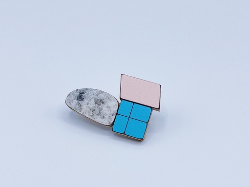 [B40.3-blue-rose-grey] BROOCHE Karen Vanmol B40.3 Blue/Rose/Grey