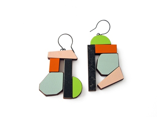 [O40.73-Rose-Orange-Blue-Metalic-Green] Earrings Karen Vanmol O40.73 Rose Orange Blue Metalic Green