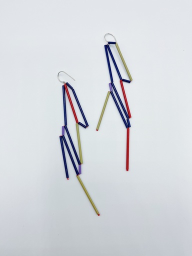 [O12.1 rood blauw kaki] EARRINGS Lou Sautreau 